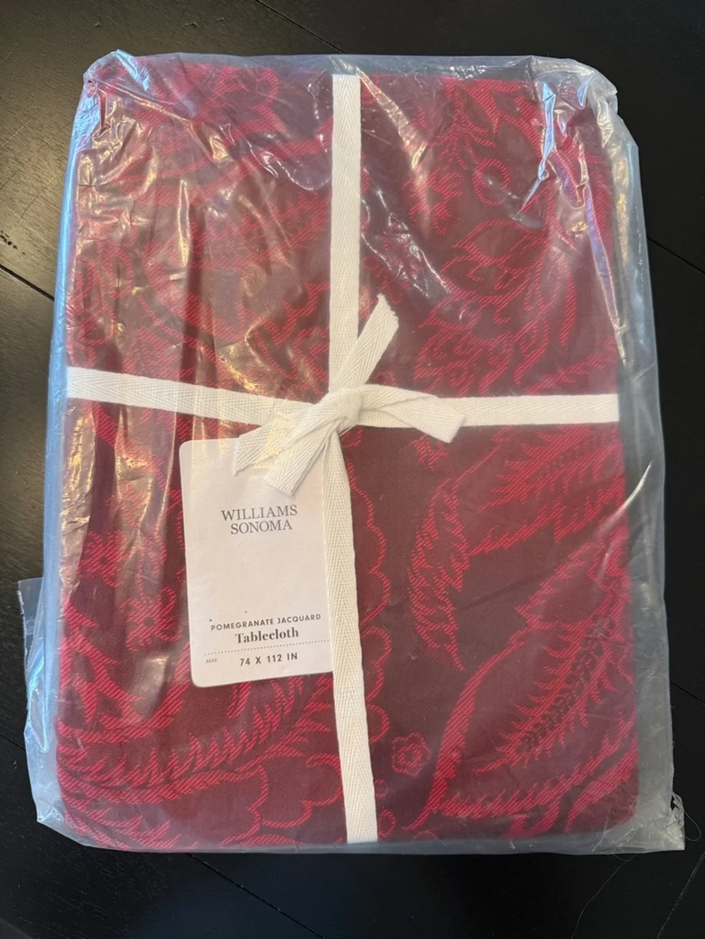 Williams Sonoma Pomegranate Jacquard Tablecloth 70x108 Red Christmas Holiday NWT